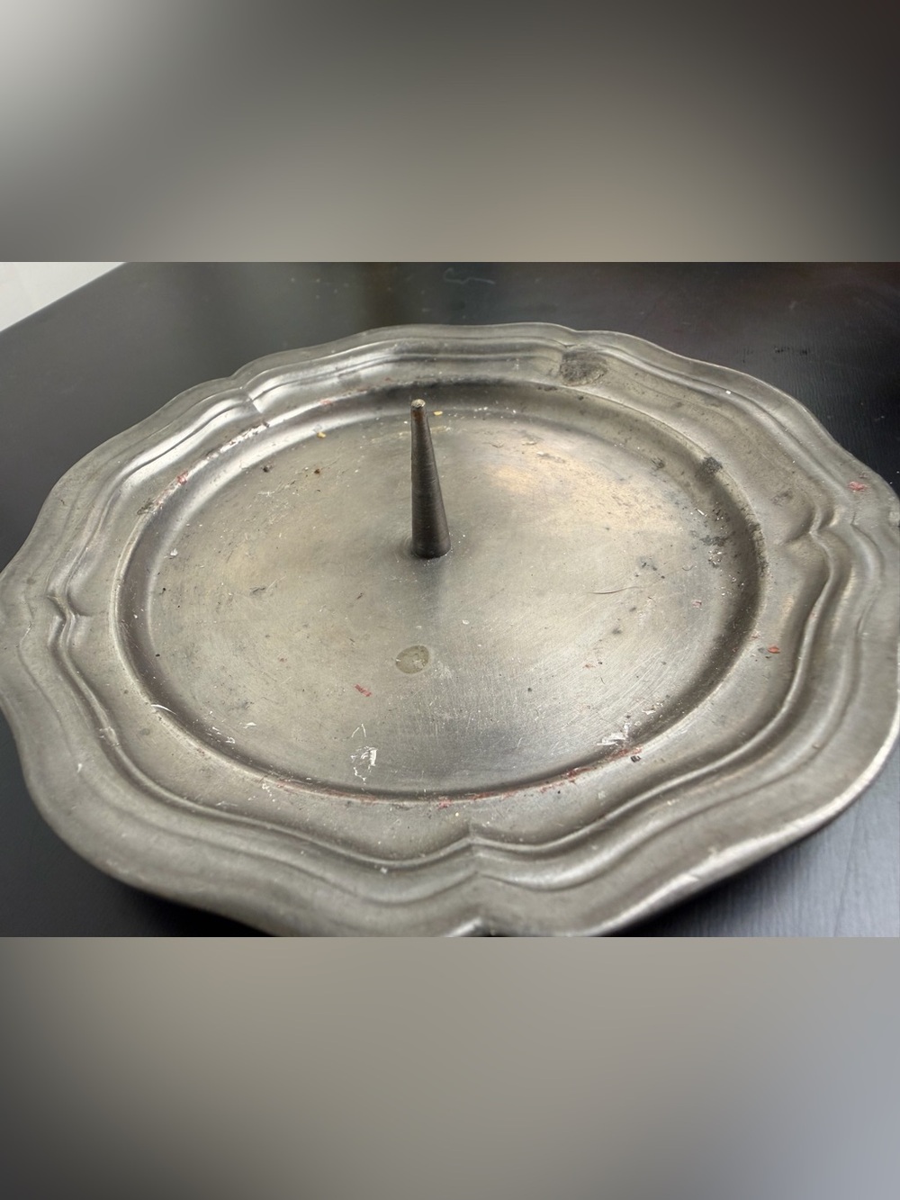 Vintage Massiv Zinn Pewter Scalloped Candle Holder Plate Germany 5”